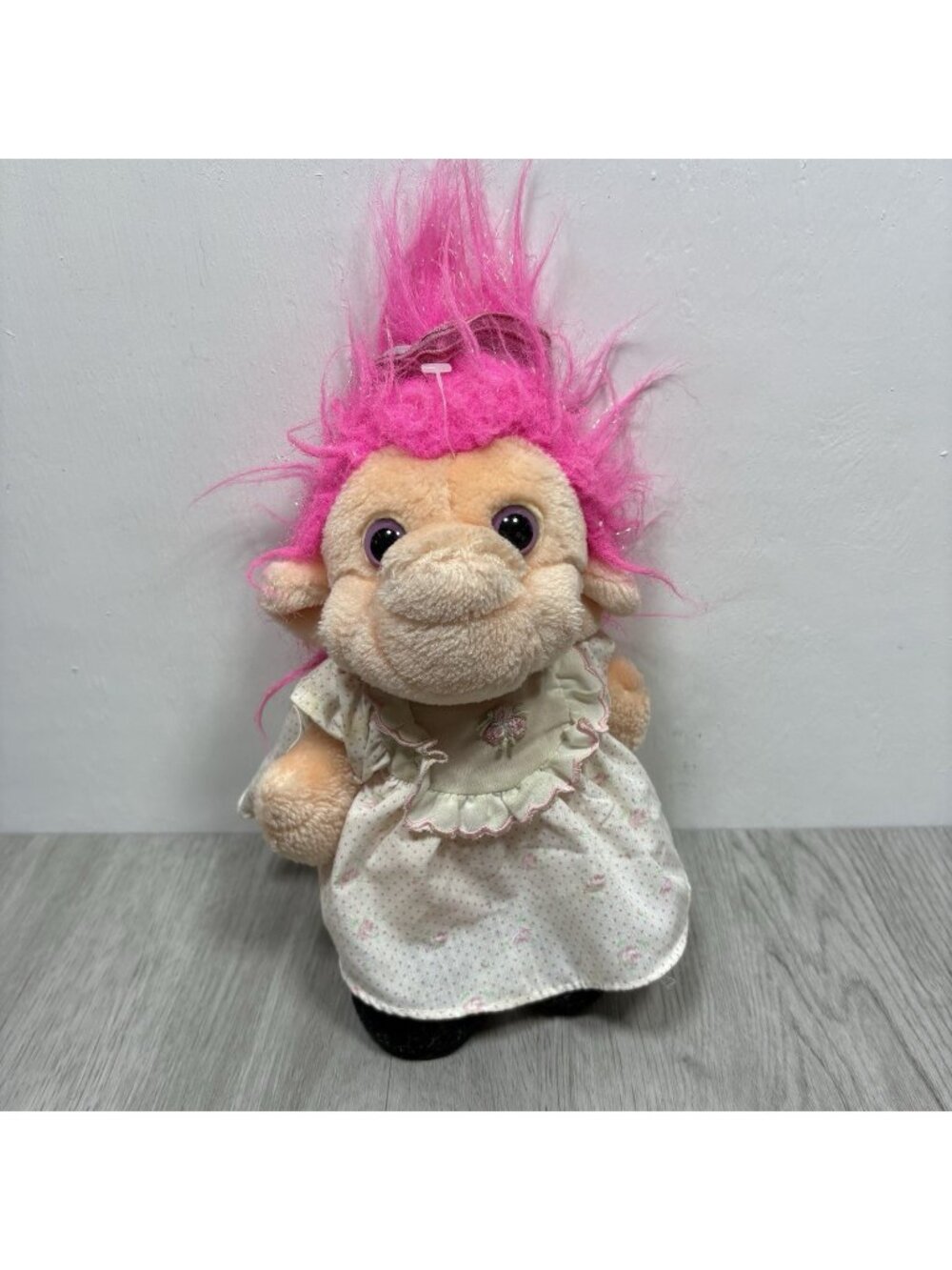 Vintage Trolio Trolls Plush Troll Doll Chosun Pink Floral Dress 9" Plush